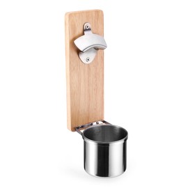 Farberware BBQ Magnetic Bottle Opener with Cup Holder, 11.5 Inch, Stainless Steel and Wood