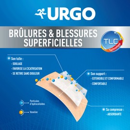 Urgo – Verband für Verbrennungen – oberflächliche Verletzungen – Tüll Lipido-Kolloid – groß, 4 Stück