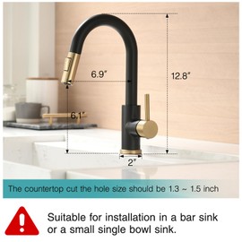 CENOSA Modern Bar Sink Faucet for Kitchen Sink Single Handle with Pull Out Sprayer Hot and Cold Prep Sink Faucet Black and Gold