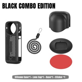 aMagisn Insta360 X4 Silicone Protective Case + Silicone Lens Cap + Lanyard, Silicone Base, All Round Protection, Heat Dissipation Case for Insta360 X4 Action Camera - Color: Black Bundle with Silicone Base