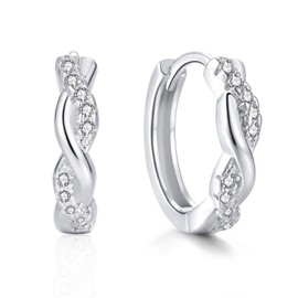 Loutade Hoop Earrings 925 Silver for Women, 925 Sterling Silver Hoop Earrings with AAAAA Cubic Zirconia, Hypoallergenic, Small Sleeping Cartilage Huggie Earrings, Infinity Sign Hoop Earrings, Cubic