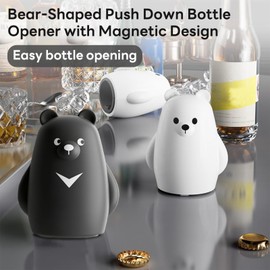 1pc Bear-Shaped Push Down Bottle Opener with Magnetic Design - Portable and Easy to Use for Home, Bars, Picnics, Camping, and Hiking (Black)