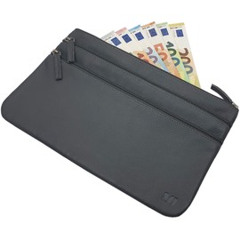 myledershop Large DDDM Cowhide Leather Bank Wallet / Money Case / Wallet with 3 Zip Compartments MJ-Design-Germany in Grey, gray, Classic