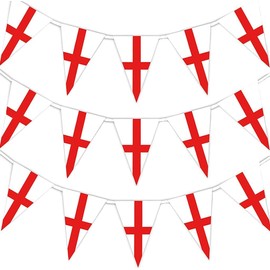 10m/33Ft St George Cross Bunting England English Banner 25 Triangle Flags St Georges Day Euro Cup Cricket Rugby Football World Cup Sports Events Street Party Decoration