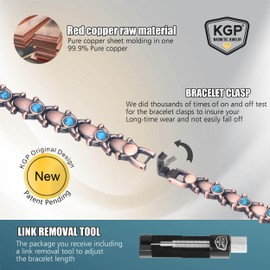 KGP Women's Turquoise Copper Magnetic Bracelet with Strength Magnets, 99.99% Pure Copper Ankle Bracelet Healing for Arthritis and Joint, Adjustable Magnetic Therapy Bracelet for Women Copper Jewery
