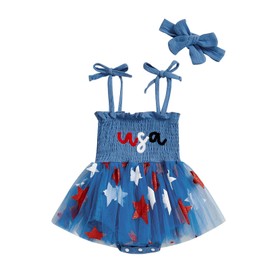 wybzd Fourth of July Baby Girl Outfit USA Bubble Romper Tutu Dress Skirts Toddler Infant My First 4th of July Outfits Clothes (Blue, 6-12 Months)