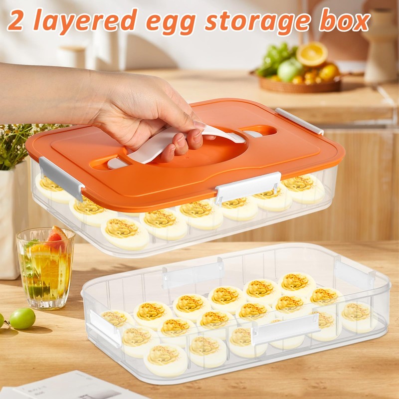 2-Layer Deviled Egg Containers with Lid, 36 Slots Plastic Detachable