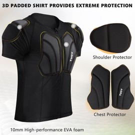 TUOYR Mens Skating Padded Shirt for Snowboard Skiing Compression Shirt with Pads Chest Protector, Protective Whole Back Shoulder Adult Impact 3D Undershirt Heart Guard for Football Lacrosse