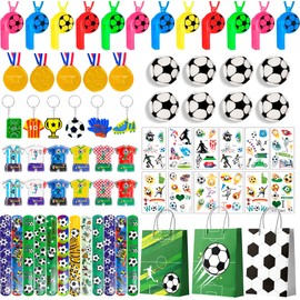 Football Party Bag Boys 96 Pieces Football Party Gift Set, Football Party Favour Football Party Whistle Key Ring Medals etc Football Birthday Gifts for Football Birthday Decoration