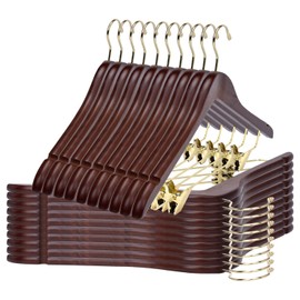 Quality Hangers Quality Wooden Skirt Hangers with Clips 80-Pack Walnut Pants Adjustable Gold Metal Clips, Swivel Hook, Coat, Jacket, Blouse Suit (Walnut - 80) 17.5'' inch