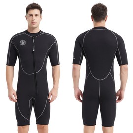 Lemorecn Wetsuits Mens Front Zip Neoprene 3mm Shorty Diving Suit(CA3016black-3XL)