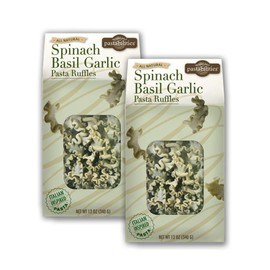 Pastabilities Spinach Basil Garlic Pasta Ruffles, Healthy Gourmet Shaped Noodles, Non-GMO Wheat Pasta (12 oz, 2 Pack)