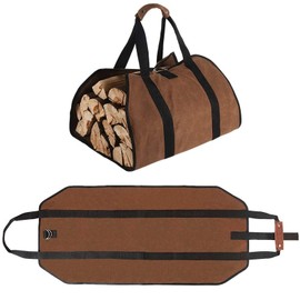 LWPITTY Log Carrier for Firewood, 38in x 18in 16oz Waxed Canvas Wood Carrying Bag with Handles Securing Straps for Camping Indoor (Brown)