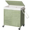 WOWLIVE Double Laundry Hamper with Lid, Handwoven Rolling Laundry Basket
