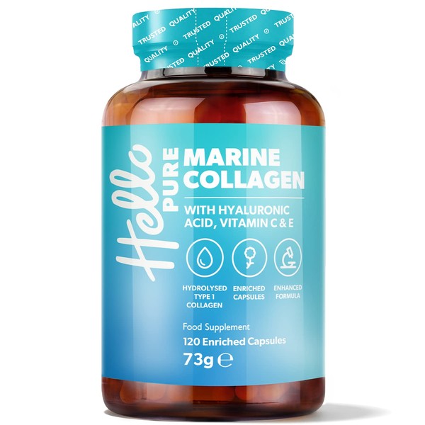 Ultra Potent Radiance Marine Collagen Supplement Complex 1855mg with Hyaluronic Acid & Vitamins C & E – Hydrolysed Collagen Capsules Not Collagen Tablets – Healthy Skin, Immune System & Joints