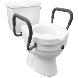 Compass EZ Lock Raised Toilet Seat, Commode Chair for Elderly with Adjustable Armrest, Adds 5 Inches of Height, Portable Seat Riser for Elderly and Handicap, Adult Potty Chair for Seniors, White