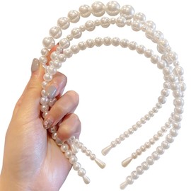 Pearl Headband Hair Ornament, Pearl Hair Band, Set of 3, Hair Accessories, Headband with Pearl, Cute, Bangs, Hair Clip, Hair Ornament, For Weddings, Photography/Ceremony/Parties, Children and Adults