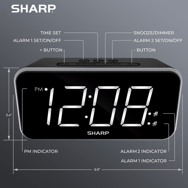 Sharp Alarm Clock Jumbo Easy to Read Display – 3