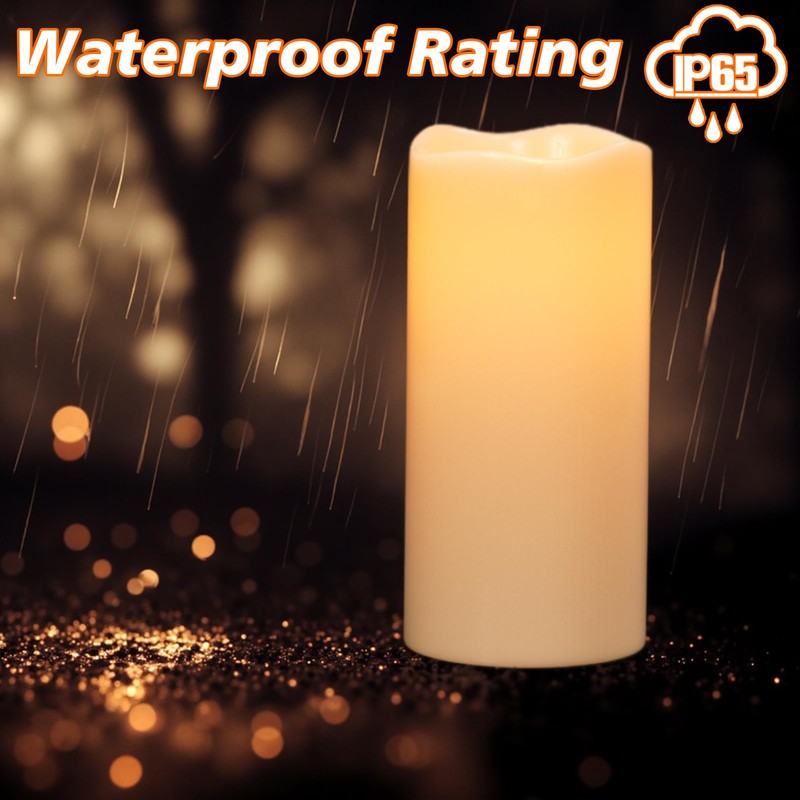 GenSwin Solar Outdoor Waterproof Flameless Candles, 8”x4” Solar Rechargeable Pillar