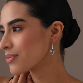 LeCalla Cross Earrings - 925 Sterling Silver Leverback Earrings for Women | Abalone Shell Dangle Drop Earrings for Women | Religious Faith Jewelry Christian Gifts 35m