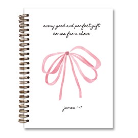 KDHTY Trendy Coquette Pink Bow Christian Notebook,Christian Notebook for Women,Church Notes Notebook for Bible Notes,Hardcover Spiral Notebook 5.5x8.3,Christian Gifts