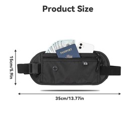 xolear Money Belt, Flat Bum Bag for Men and Women, Bum Bag, Anti-Theft, Waterproof Money Belt for Travel, with Adjustable Belt, for Money, Cards, Passport, Ids, black, Modern