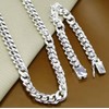 Sterling Silver Cuban Link Chain Necklace and Bracelet Set, Heavy