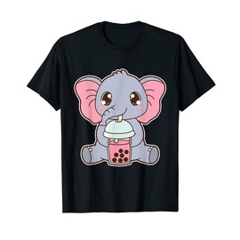 Kawaii Cute Boba Elephant Strawberry Bubble Pearl Milk Tea T-Shirt
