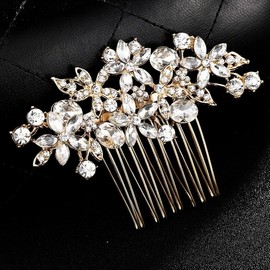 BERYUAN Wedding Hair Comb Crystal Rhinestone Hair Comb Handmade Rhinestone Wedding Headpiece Bridal Hair Accessories for Women (gold)