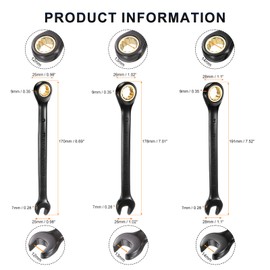 sourcing map 3Pcs Ratcheting Spanner Set 12-14mm Metric Open End Wrench 72-Teeth CR-V Steel 12 Point Nickel Plated Combination Ratchet Wrench for Fasteners Nut Bolt