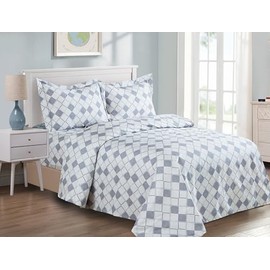 Violet Linen French Geometric Diamond Pattern, Luxury Ultra Soft and Breathable 200 Thread-Count Cotton Percale, Blue, Twin 39-inch, 6 Piece Duvet Set, Bedding Duvet Cover Set for Two Beds