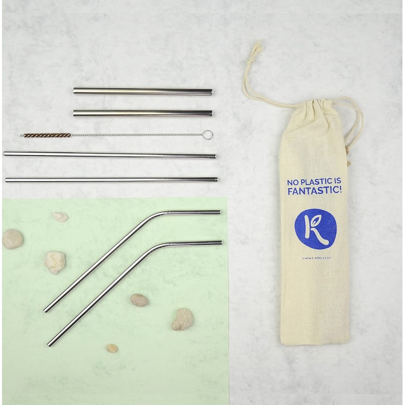 Reusable Drinking Straws, E-Koala 6 Pack Stainless Steel Straws with