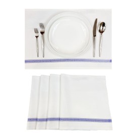 Premium Cloth Placemats by Carlo Lamerti Italy (Set of 4) 100% Cotton Genetian Blue Place Mats, 20x14 Cloth Placemats for Dining Table, Machine Washable Stripe Minimalist Fabric Placemats