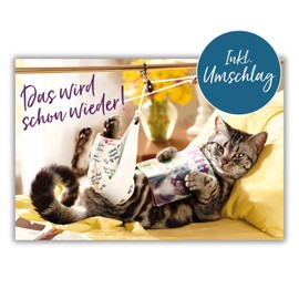 bsb Get Well Card – Loving Card Get Well With Cat – Happy Card with Envelope – Greeting Card for Recovery for Loved Ones – Get Well Card in 11.5 x 17.0 cm