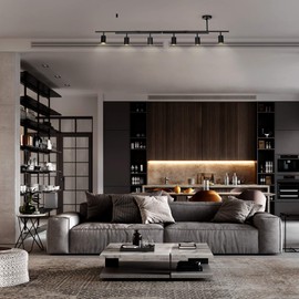 GLOBE Electric 59829 64" 6-Light Track Lighting, Matte Black Finish, Center Swivel Bar, Adjustable Heads, GU10 Base, Dimmable, Modern Industrial Lighting