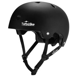 TurboSke Skateboard Helmet, BMX Helmet, Multi-Sport Helmet, Bike Helmet for Kids, Youth, Men, Women (Black, S/M (20.5"-22.8"))
