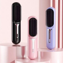 A8 Cross-border New Wireless Portable Hair Straightening Comb & Brush Hair Color Box Packaging + Pink