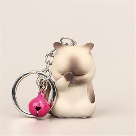 Kawaii Cat Keychain Charm for Women – Cute Shy Chubby Kitten Keyring with Bell, Cartoon Animal Pendant for Car Keys, Handbags, and Backpacks, Adorable PVC Cat Keychain Ornament for Cat Lovers（Gray）