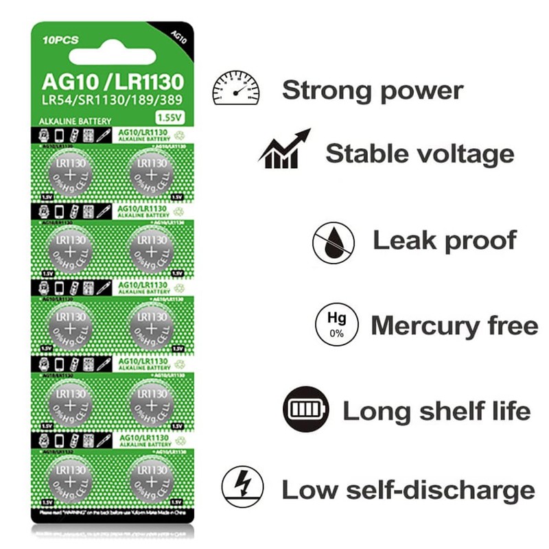 jixik 10pcs AG10 Button Cell Batteries LR1130 Button Cell Battery