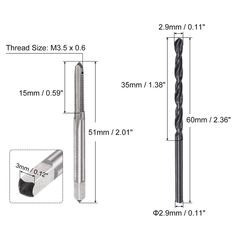 sourcing map Metric Tap and Drill Bit Set, M3.5 x