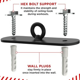 PUNCH BAG CEILING HOOK by Athletics Gear | 18-guage Heavy Duty Bracket, 5” Long, 2 Fixing Holes with D-Shackle Swivel & Fixings (5" Ceiling Hook)