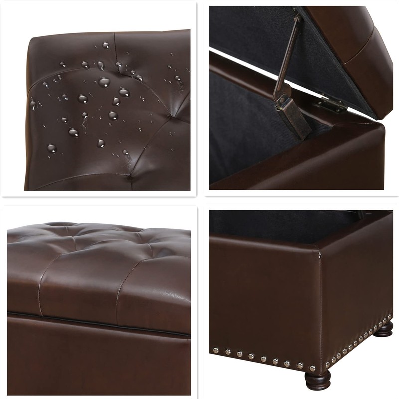 Decent Home 24'' Leather Storage Ottoman Rectangular Foot Rest Stool