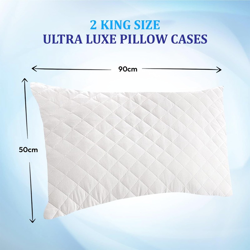 Eutony Pillow Protectors 2 Pack Quilted Zipped - Ultra Luxe