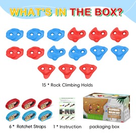 Tree Rock Climbing Kit for Kids - 15PCS Climbing Holds & 6 Ratchet Straps | No-Drill Tree Climbing Rocks | Outdoor Ninja Warrior Course | Birthday Gift for Boys Girls Ages 3+