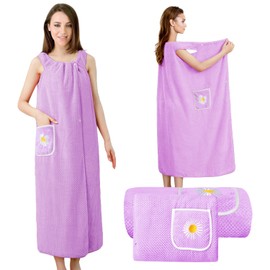 UBRICI Toallas de Baño Toallas de Baño Corporales Grandes Super Absorbentes y de Secado Rápido Toalla de Baño de Mujer hasta la Rodilla, Albornoz de Baño de Vellón de Coral Sauna (Morado, Pequeño)