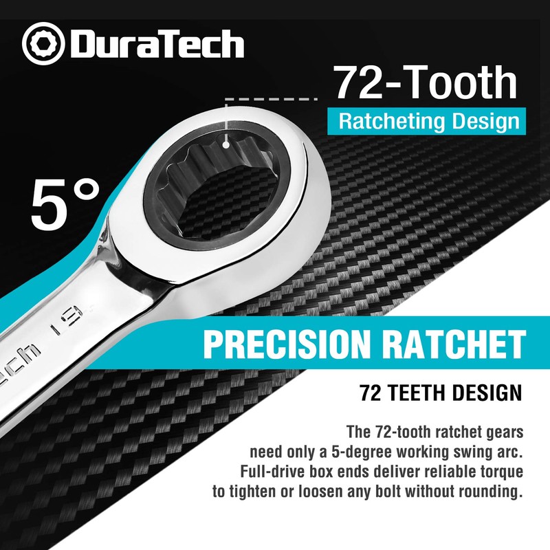 DURATECH Stubby Ratcheting Combination Wrench Set, Metric, 8-piece, 10, 11,