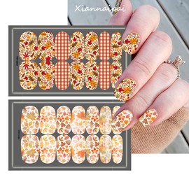 6Sheets Fall Nail Stickers for Nail Art, Fall Maple Leaf Nail Wraps Stickers Autumn Nail Art Stickers Decals Maple Leaves Nail Polish Strips Thanksgiving Full Wrap Gel Nail Stickers for Women Girls