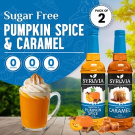 Syruvia Sugar-Free Holiday Syrup Duo - Pumpkin Spice & Caramel - 25.4oz - 0 Calorie - 2-Flavor Holiday Gift Set, Gluten-Free, Kosher (2-Pack)