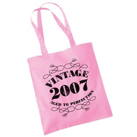 18th Birthday Gifts For Daughter - Cotton Tote Bag For Her - Funny Vintage Slogan Born In 2007 - Present Bag Gift Wrapping - Clpink