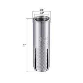 Wensilon(20 pcs)1/2"-13 Premium Stainless Steel Drop in Anchors Assortment, Knurled Drop-in-Anchor for Solid Concrete, Internal Forced Expansion Screw Bolts